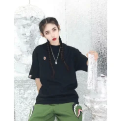 Hypeyourbeast Clothes BAPE Classic Embroidered Logo Ape Head Tee Shirt 'BLACK'