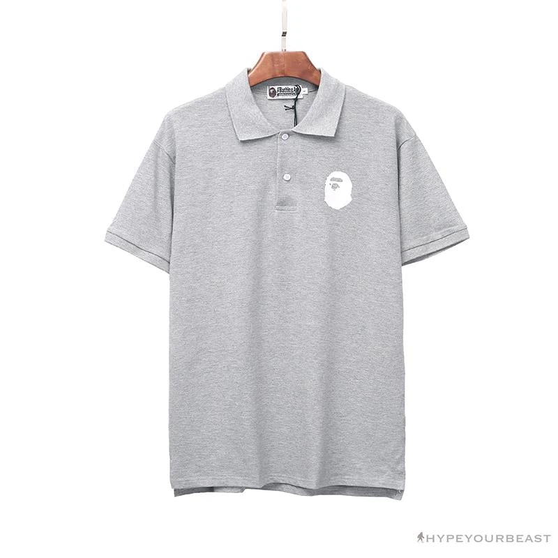 Hypeyourbeast BAPE Classic Ape Head Print Versatile Polo Shirt 'GREY' 1 Hypeyourbeast BAPE Classic Ape Head Print Versatile Polo Shirt 'GREY'