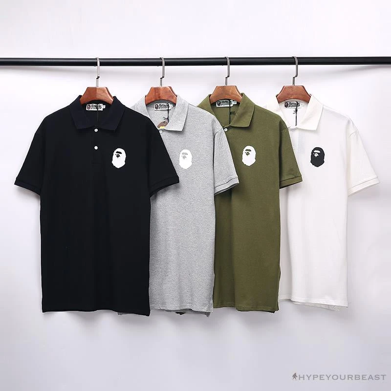 Hypeyourbeast BAPE Classic Ape Head Print Versatile Polo Shirt 'GREY' 12 Hypeyourbeast BAPE Classic Ape Head Print Versatile Polo Shirt 'GREY'