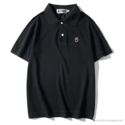 Hypeyourbeast BAPE Solid Color Versatile Embroidered Ape Head Small Badge Polo Shirt 'BLACK' Clothes