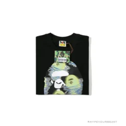 Hypeyourbeast Clothes BAPE Green Ape Head Blue Storm Tee Shirt 'BLACK'