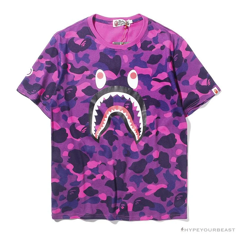 Hypeyourbeast BAPE Camouflage Shark Head Classic Cotton Short Sleeve Tee Shirt 'PURPLE' 1 Hypeyourbeast BAPE Camouflage Shark Head Classic Cotton Short Sleeve Tee Shirt 'PURPLE'