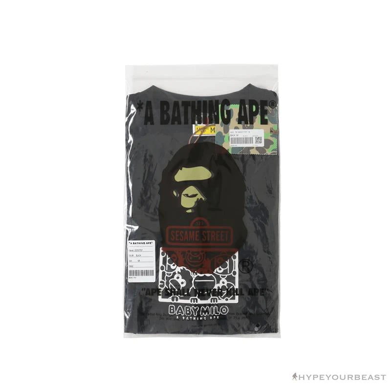 Hypeyourbeast BAPE Baby Milo Sesame Street Plain Tee Shirt 'BLACK' 12 Hypeyourbeast BAPE Baby Milo Sesame Street Plain Tee Shirt 'BLACK'