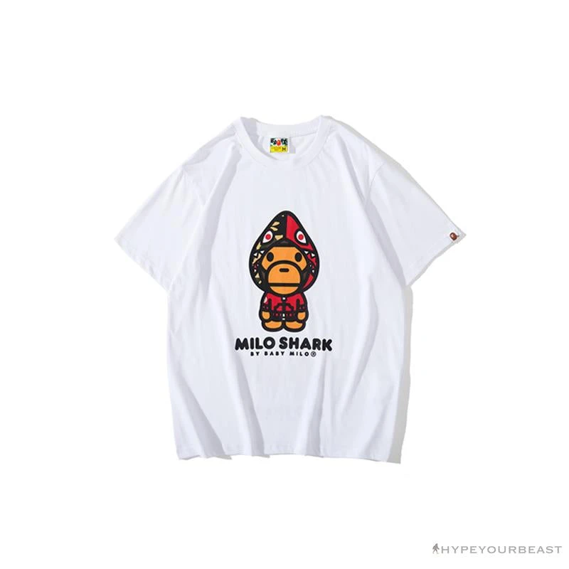 Hypeyourbeast BAPE Baby Milo Red Shark Hat Little Monkey Tee Shirt 'WHITE' 1 Hypeyourbeast BAPE Baby Milo Red Shark Hat Little Monkey Tee Shirt 'WHITE'