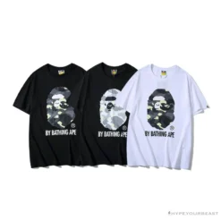 Hypeyourbeast BAPE Luminous Spots Camouflage Great Ape Man White Head Cotton Short Sleeve Tee Shirt 'BLACK' Clothes