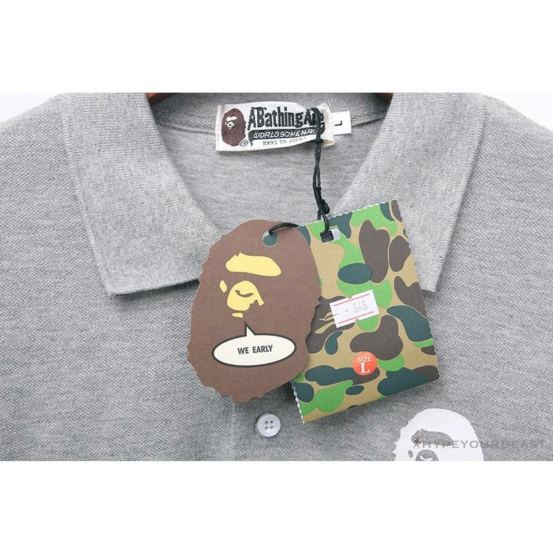 Hypeyourbeast BAPE Classic Ape Head Print Versatile Polo Shirt 'GREY' 5 Hypeyourbeast BAPE Classic Ape Head Print Versatile Polo Shirt 'GREY'
