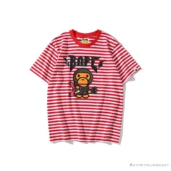 Hypeyourbeast BAPE Baby Milo Rock Bass Player Striped Tee Shirt 'RED' Clothes