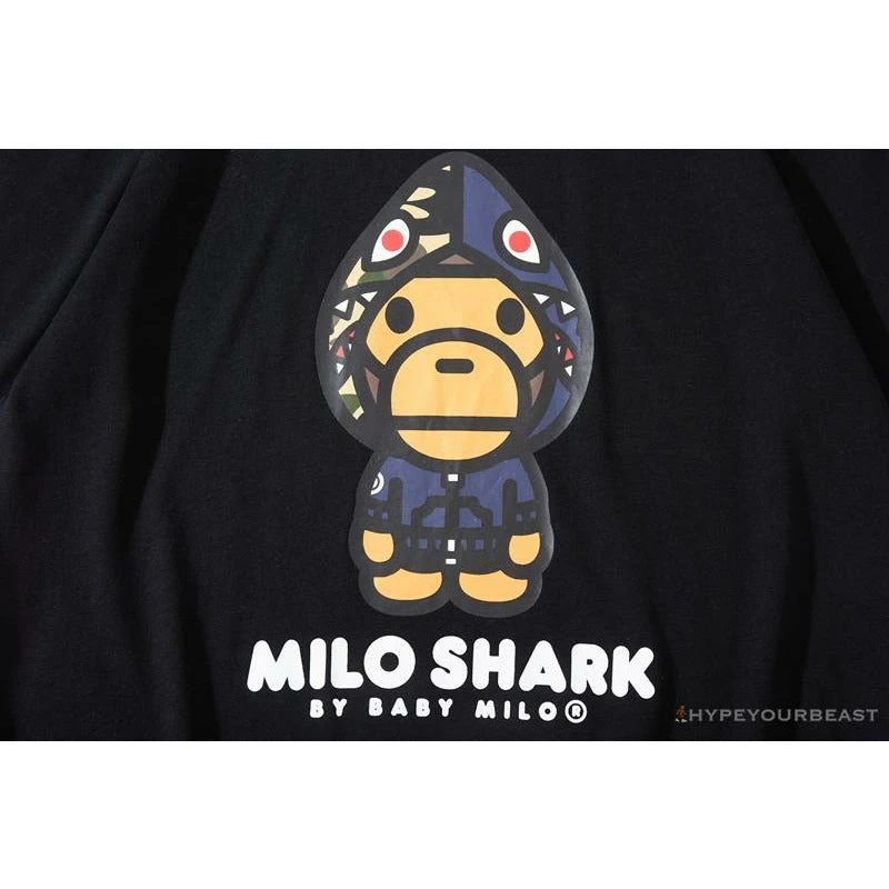 Hypeyourbeast BAPE Baby Milo Blue Shark Hat Little Monkey Tee Shirt 'BLACK' Clothes 5 Hypeyourbeast BAPE Baby Milo Blue Shark Hat Little Monkey Tee Shirt 'BLACK' Clothes